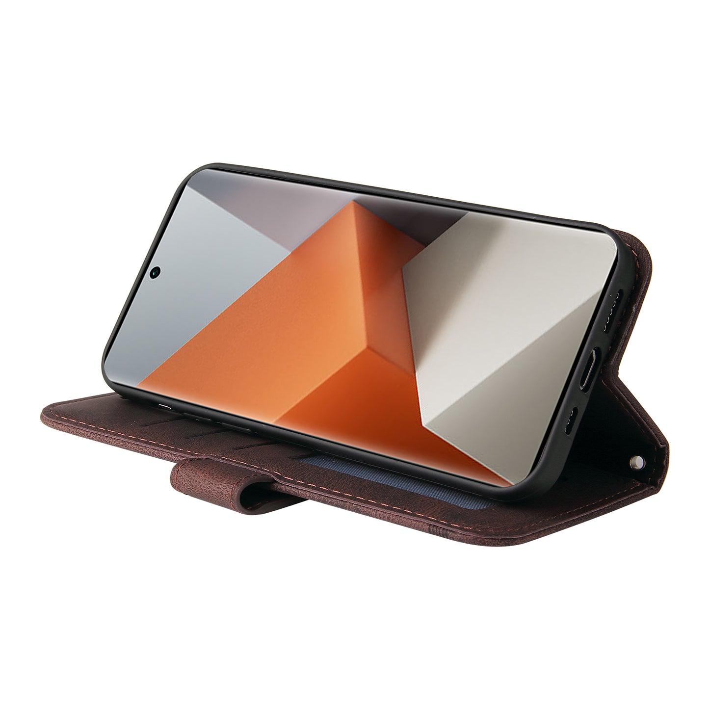 For Xiaomi Redmi Note 13 Pro+ 5G Wallet Case Skin-touch Leather Phone Cover with Strap - Brown