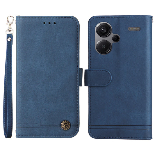 For Xiaomi Redmi Note 13 Pro+ 5G Wallet Case Skin-touch Leather Phone Cover with Strap - Blue