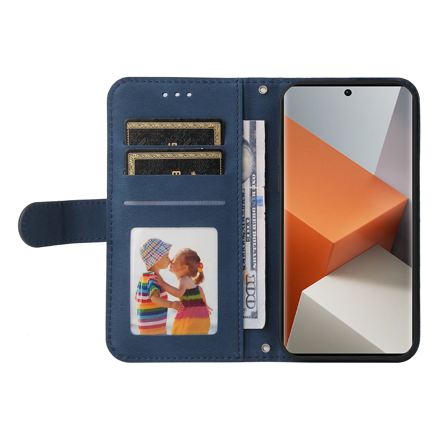 For Xiaomi Redmi Note 13 Pro+ 5G Wallet Case Skin-touch Leather Phone Cover with Strap - Blue