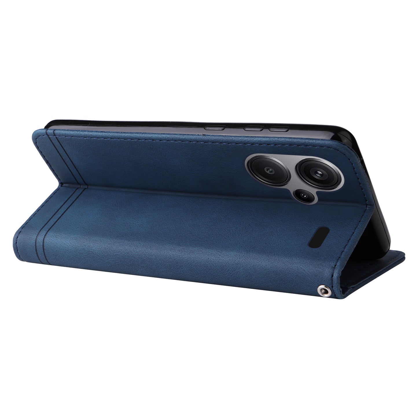 For Xiaomi Redmi Note 13 Pro+ 5G Wallet Case Skin-touch Leather Phone Cover with Strap - Blue