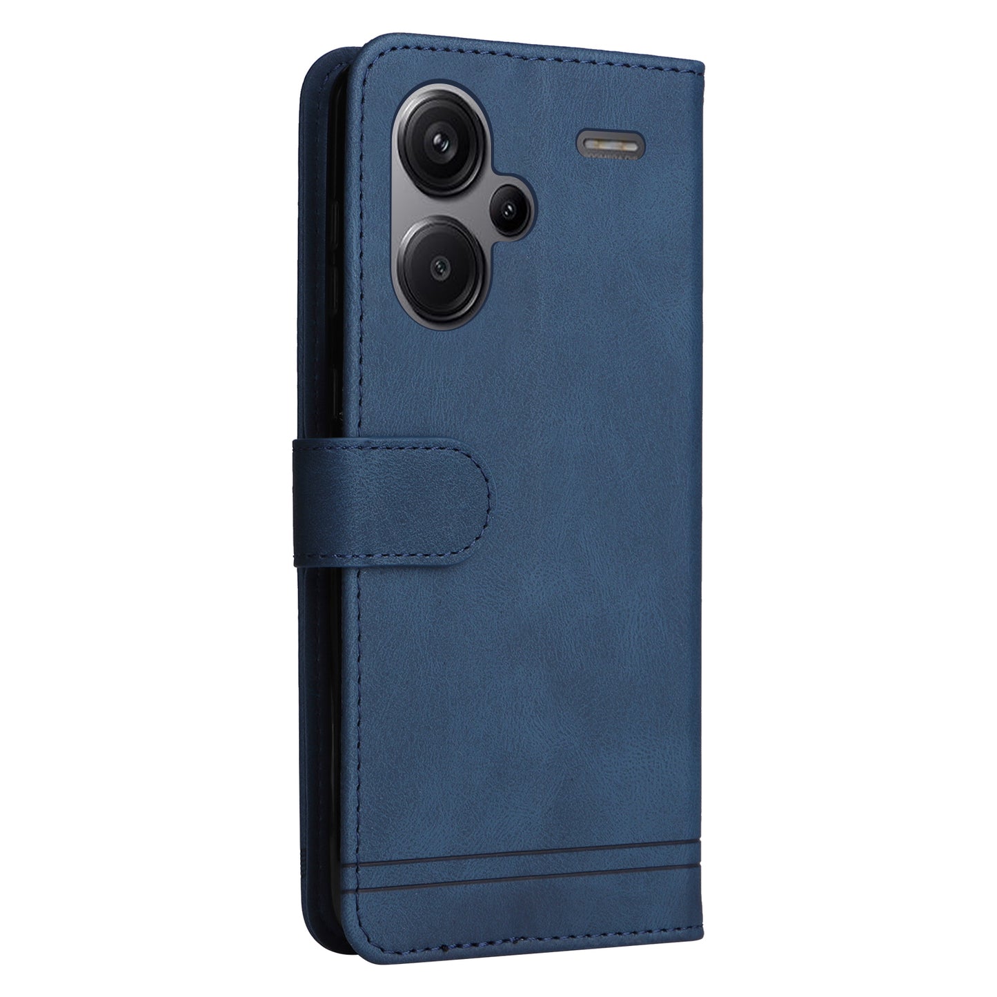 For Xiaomi Redmi Note 13 Pro+ 5G Wallet Case Skin-touch Leather Phone Cover with Strap - Blue