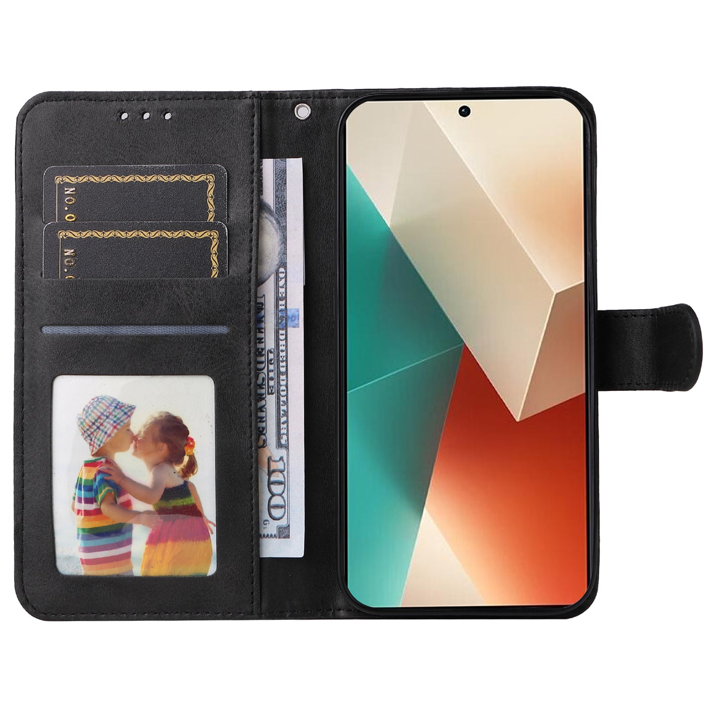 For Xiaomi Redmi Note 13 5G Case Stand Leather Phone Cover Wallet with Strap - Black