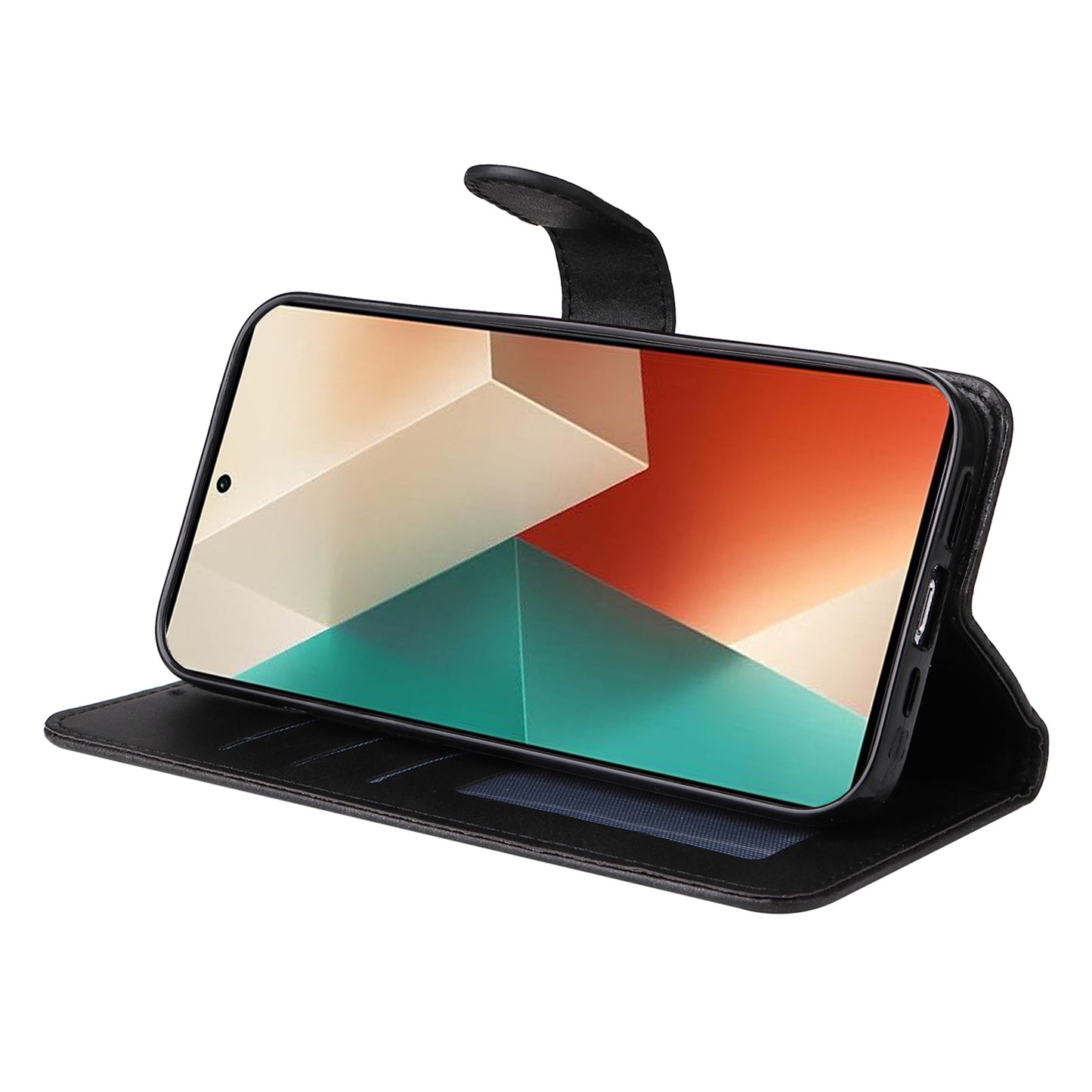 For Xiaomi Redmi Note 13 5G Case Stand Leather Phone Cover Wallet with Strap - Black