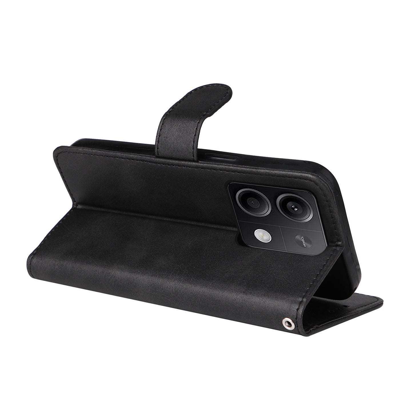 For Xiaomi Redmi Note 13 5G Case Stand Leather Phone Cover Wallet with Strap - Black