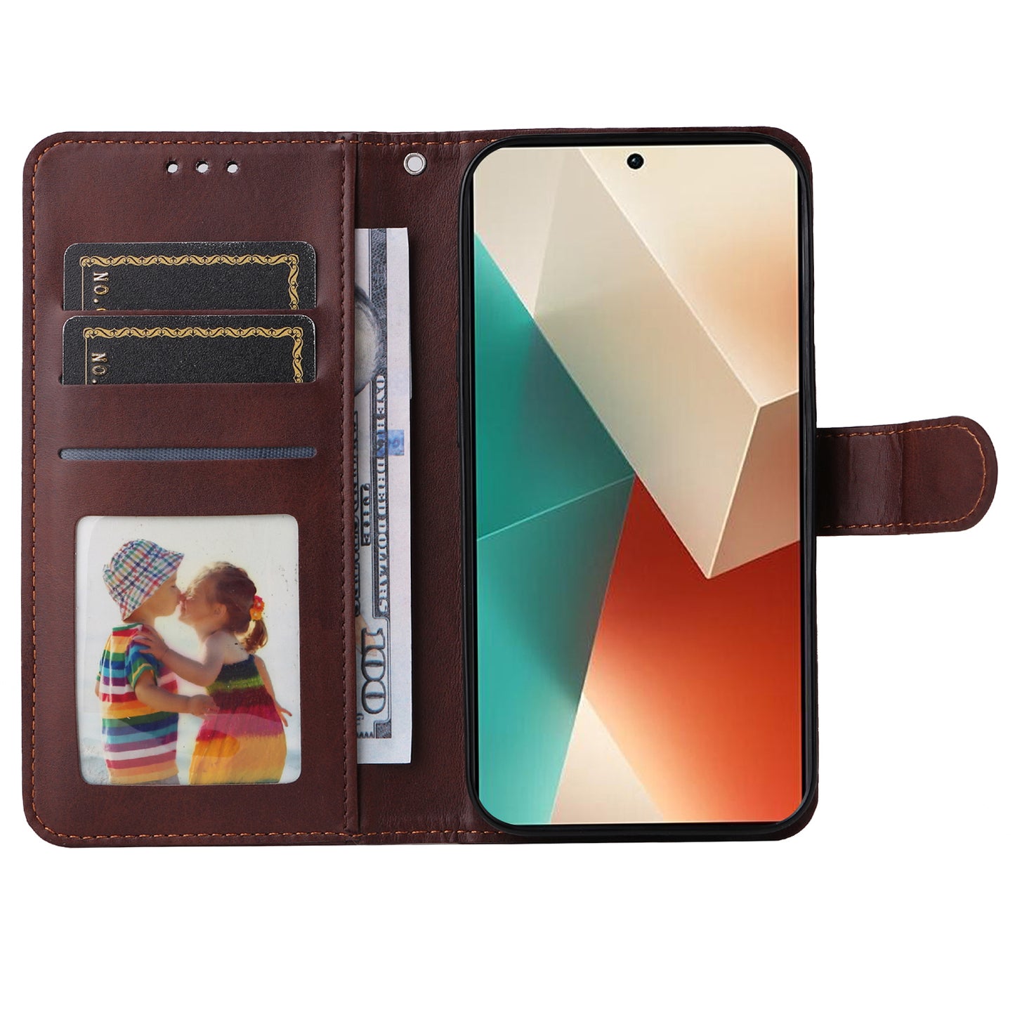 For Xiaomi Redmi Note 13 5G Case Stand Leather Phone Cover Wallet with Strap - Brown