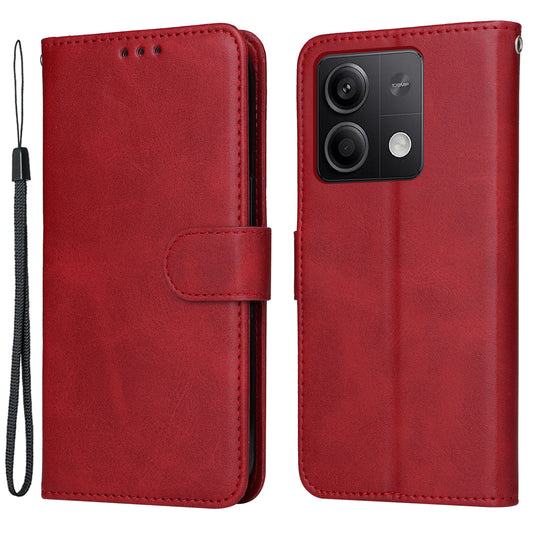 For Xiaomi Redmi Note 13 5G Case Stand Leather Phone Cover Wallet with Strap - Red