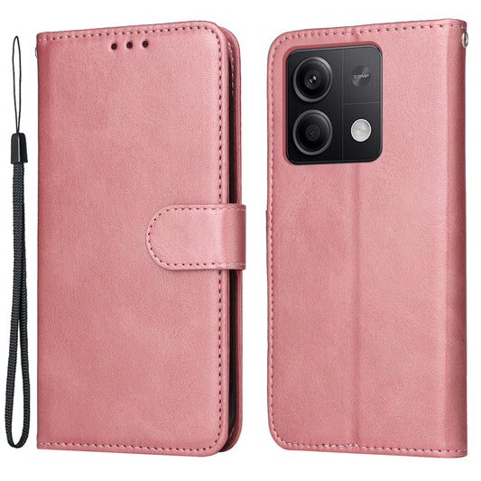 For Xiaomi Redmi Note 13 5G Case Stand Leather Phone Cover Wallet with Strap - Pink
