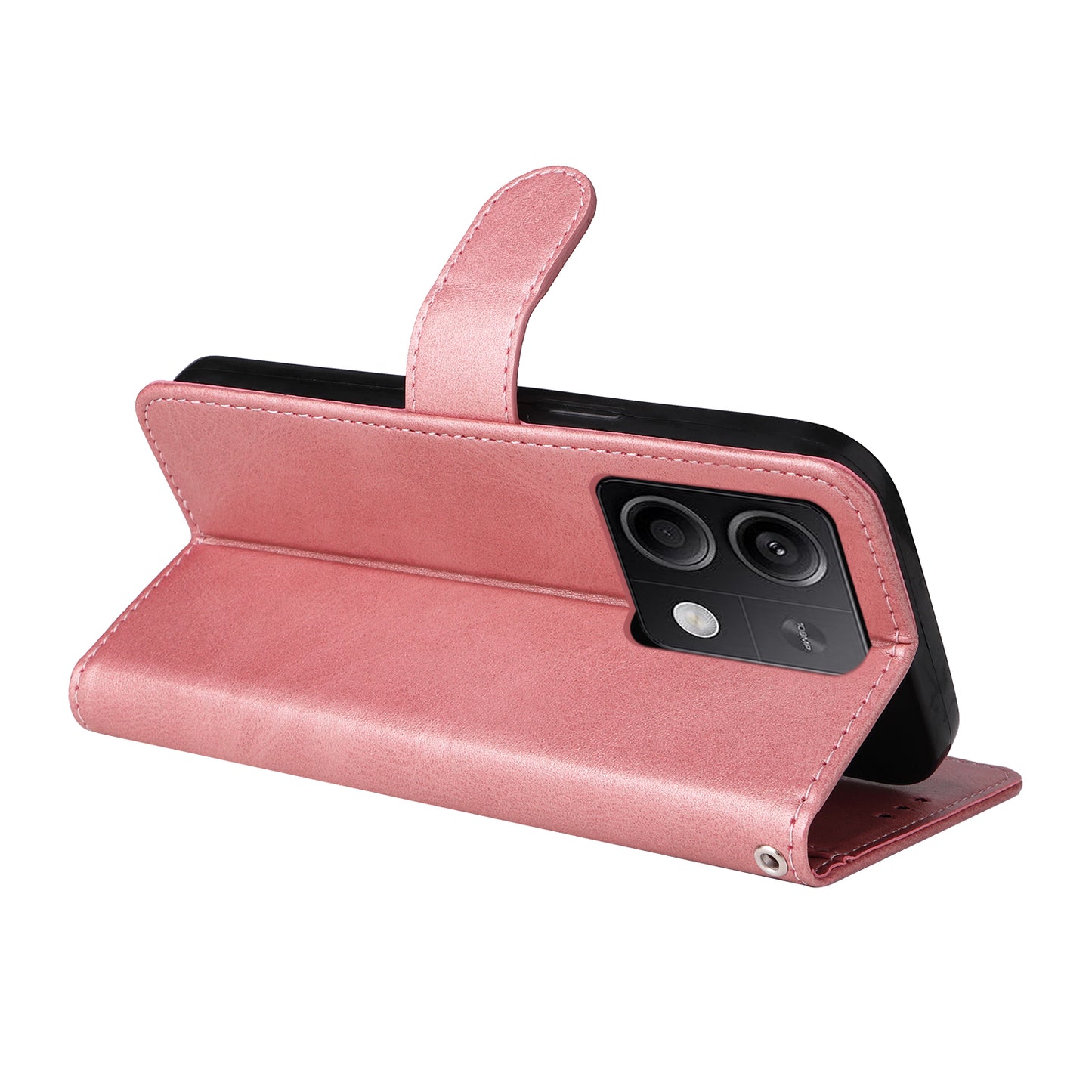 For Xiaomi Redmi Note 13 5G Case Stand Leather Phone Cover Wallet with Strap - Pink