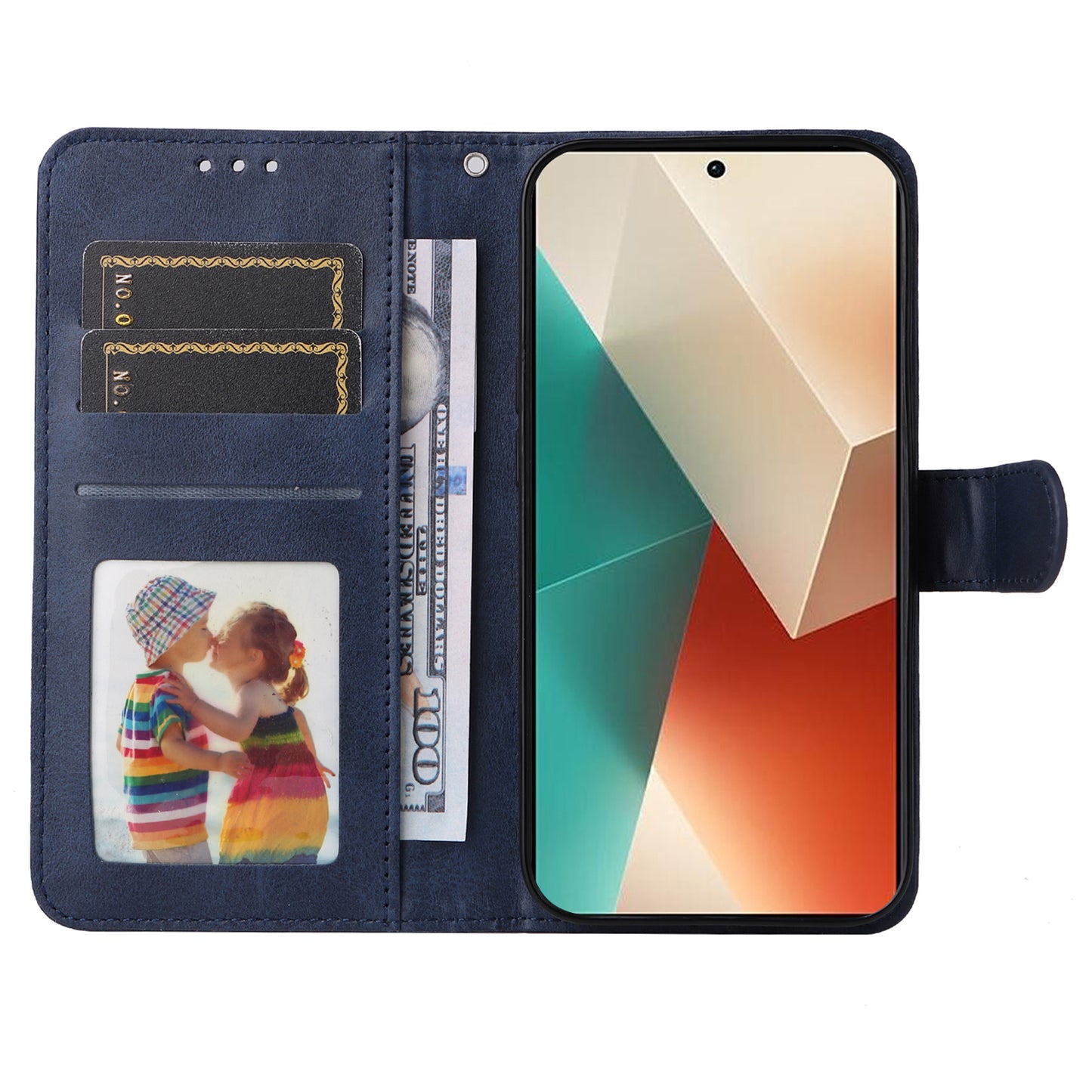 For Xiaomi Redmi Note 13 5G Case Stand Leather Phone Cover Wallet with Strap - Blue