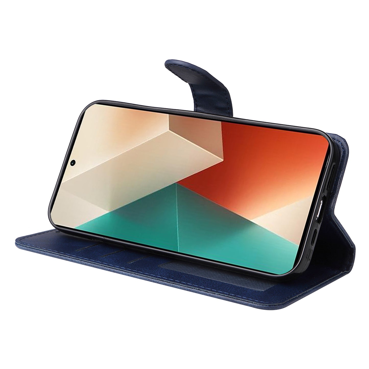 For Xiaomi Redmi Note 13 5G Case Stand Leather Phone Cover Wallet with Strap - Blue