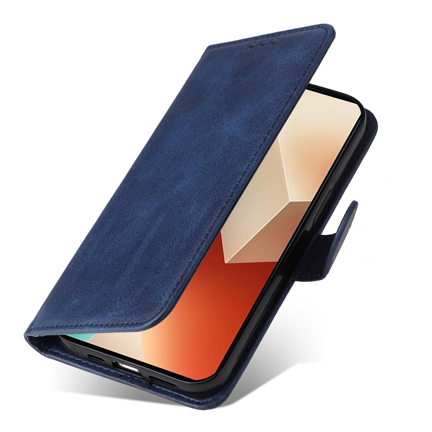 For Xiaomi Redmi Note 13 5G Case Stand Leather Phone Cover Wallet with Strap - Blue
