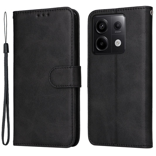 For Xiaomi Redmi Note 13 Pro 5G / Poco X6 5G Case with Strap Leather Phone Cover Wallet Stand - Black