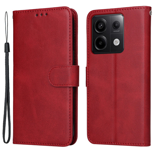 For Xiaomi Redmi Note 13 Pro 5G / Poco X6 5G Case with Strap Leather Phone Cover Wallet Stand - Red