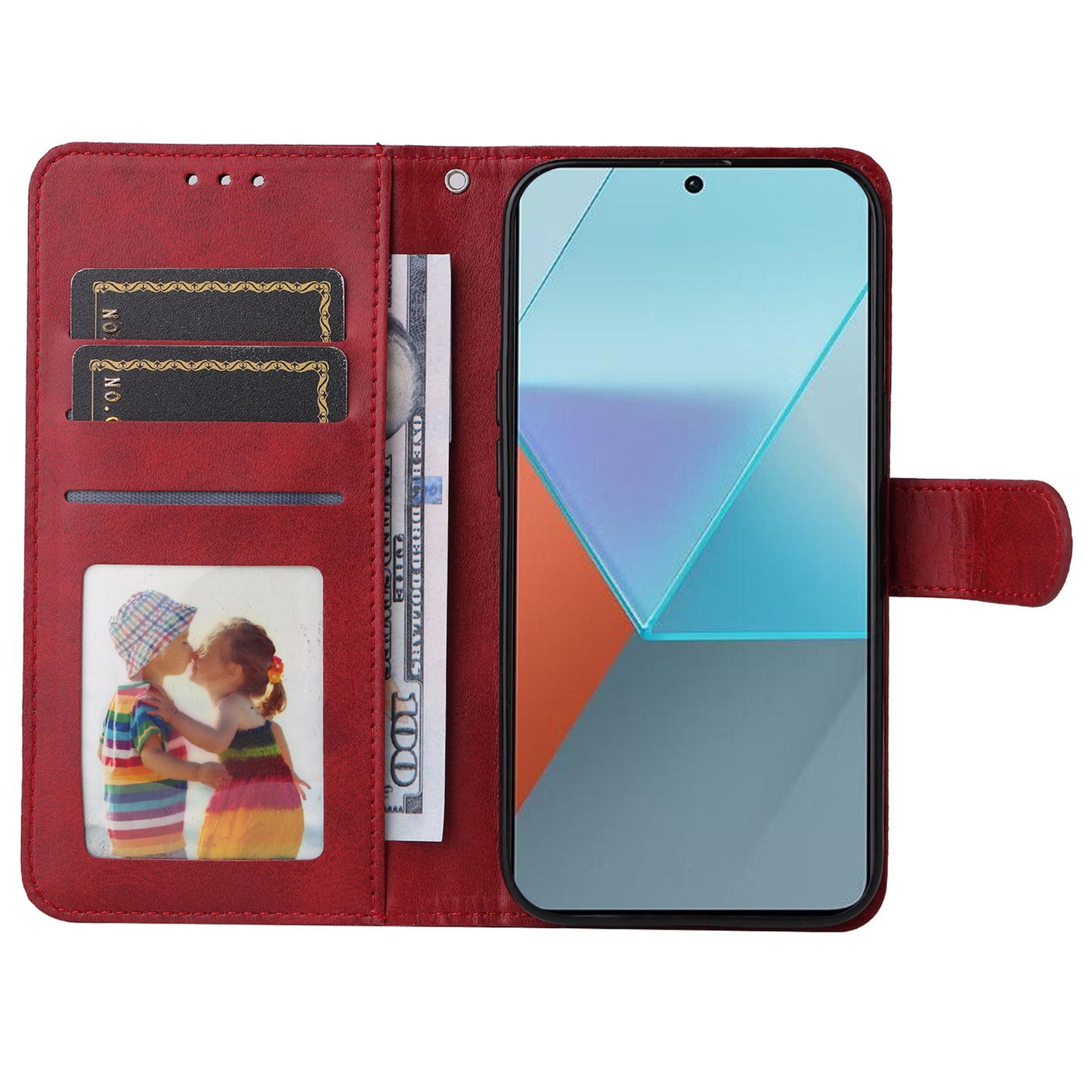 For Xiaomi Redmi Note 13 Pro 5G / Poco X6 5G Case with Strap Leather Phone Cover Wallet Stand - Red