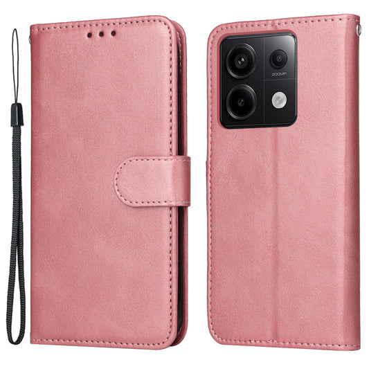 For Xiaomi Redmi Note 13 Pro 5G / Poco X6 5G Case with Strap Leather Phone Cover Wallet Stand - Pink