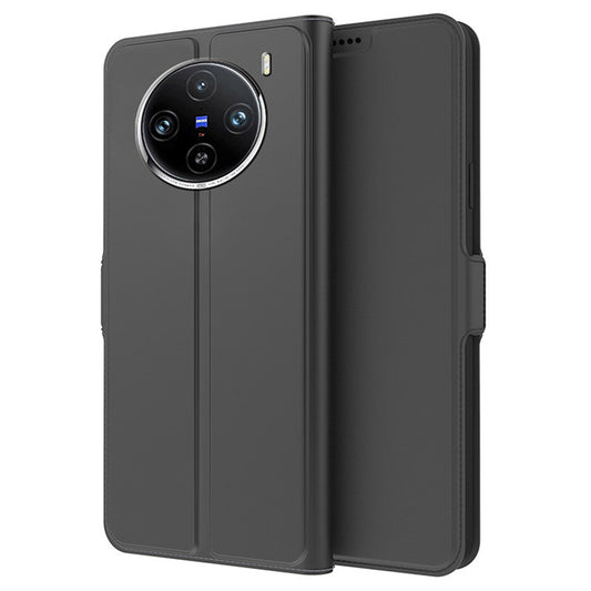 For vivo X100 Pro 5G Case PU Leather Stand Card Slots Phone Protector with Magnetic Clasp - Black