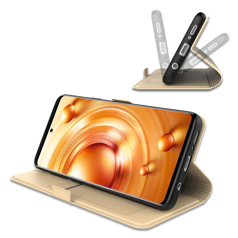 For vivo X100 Pro 5G Case PU Leather Stand Card Slots Phone Protector with Magnetic Clasp - Gold