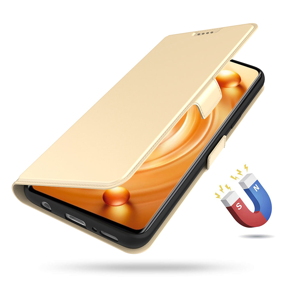 For vivo X100 Pro 5G Case PU Leather Stand Card Slots Phone Protector with Magnetic Clasp - Gold