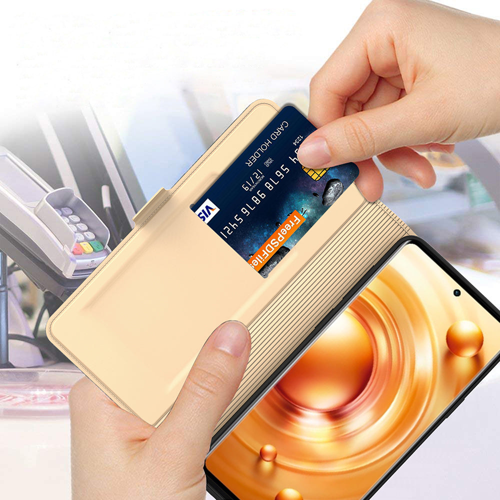For vivo X100 Pro 5G Case PU Leather Stand Card Slots Phone Protector with Magnetic Clasp - Gold