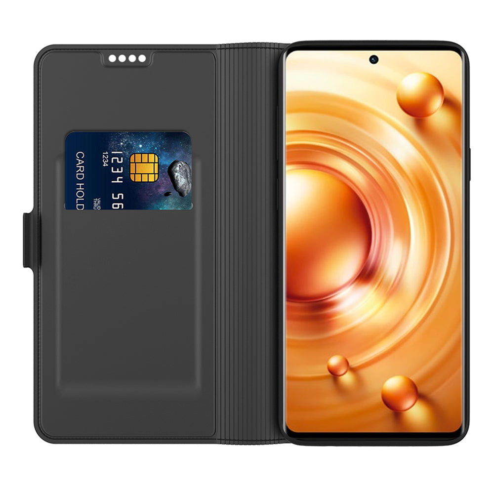 For vivo X100 5G Magnetic Phone Case PU Leather Stand Protective Cover with Card Holder - Black