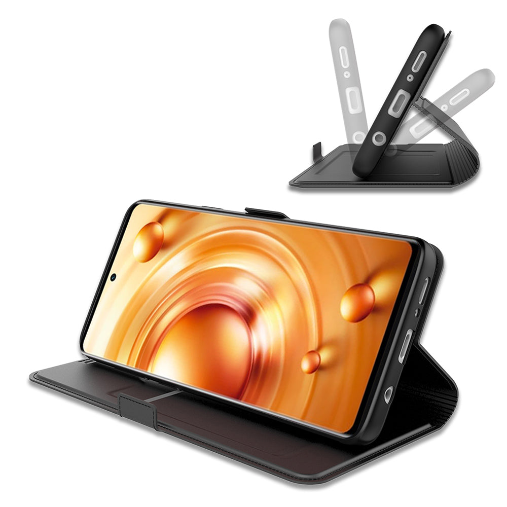 For vivo X100 5G Magnetic Phone Case PU Leather Stand Protective Cover with Card Holder - Black
