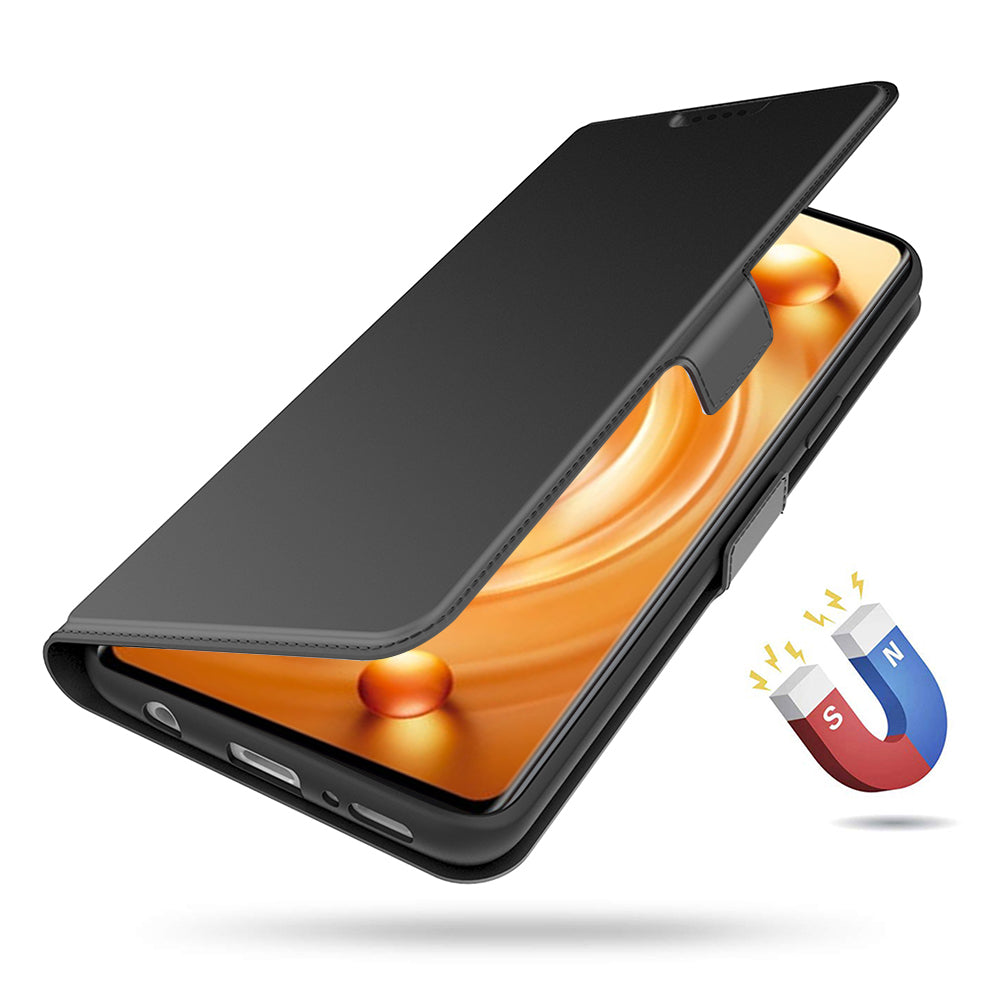 For vivo X100 5G Magnetic Phone Case PU Leather Stand Protective Cover with Card Holder - Black