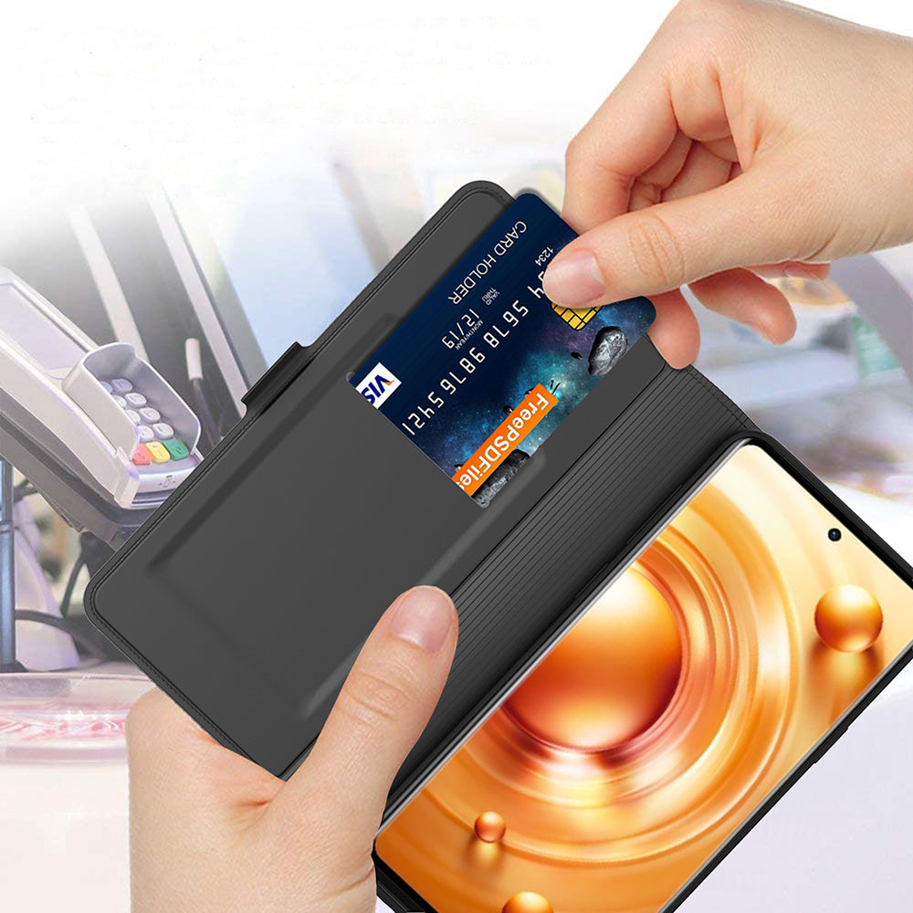 For vivo X100 5G Magnetic Phone Case PU Leather Stand Protective Cover with Card Holder - Black
