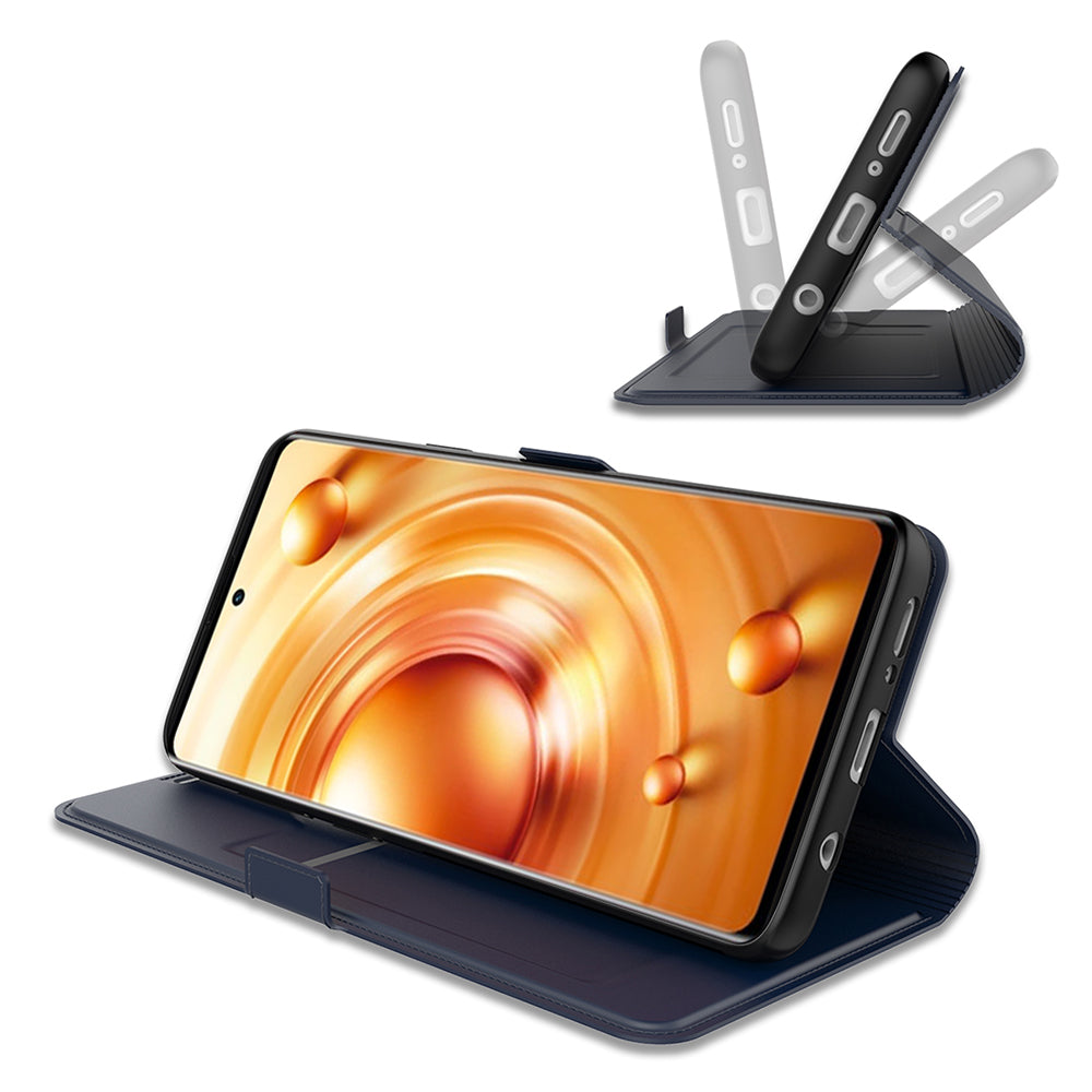 For vivo X100 5G Magnetic Phone Case PU Leather Stand Protective Cover with Card Holder - Blue