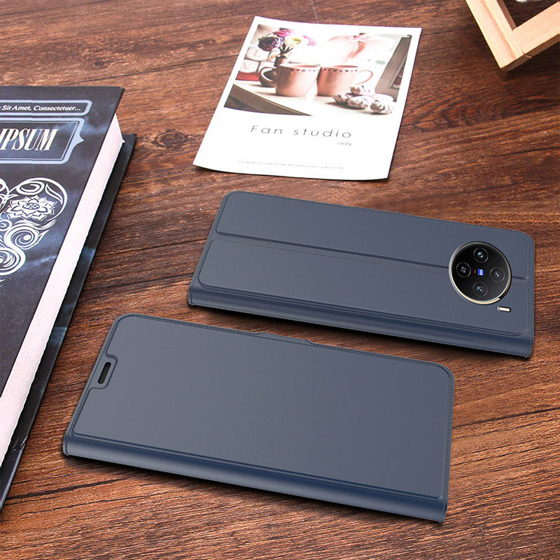 For vivo X100 5G Magnetic Phone Case PU Leather Stand Protective Cover with Card Holder - Blue
