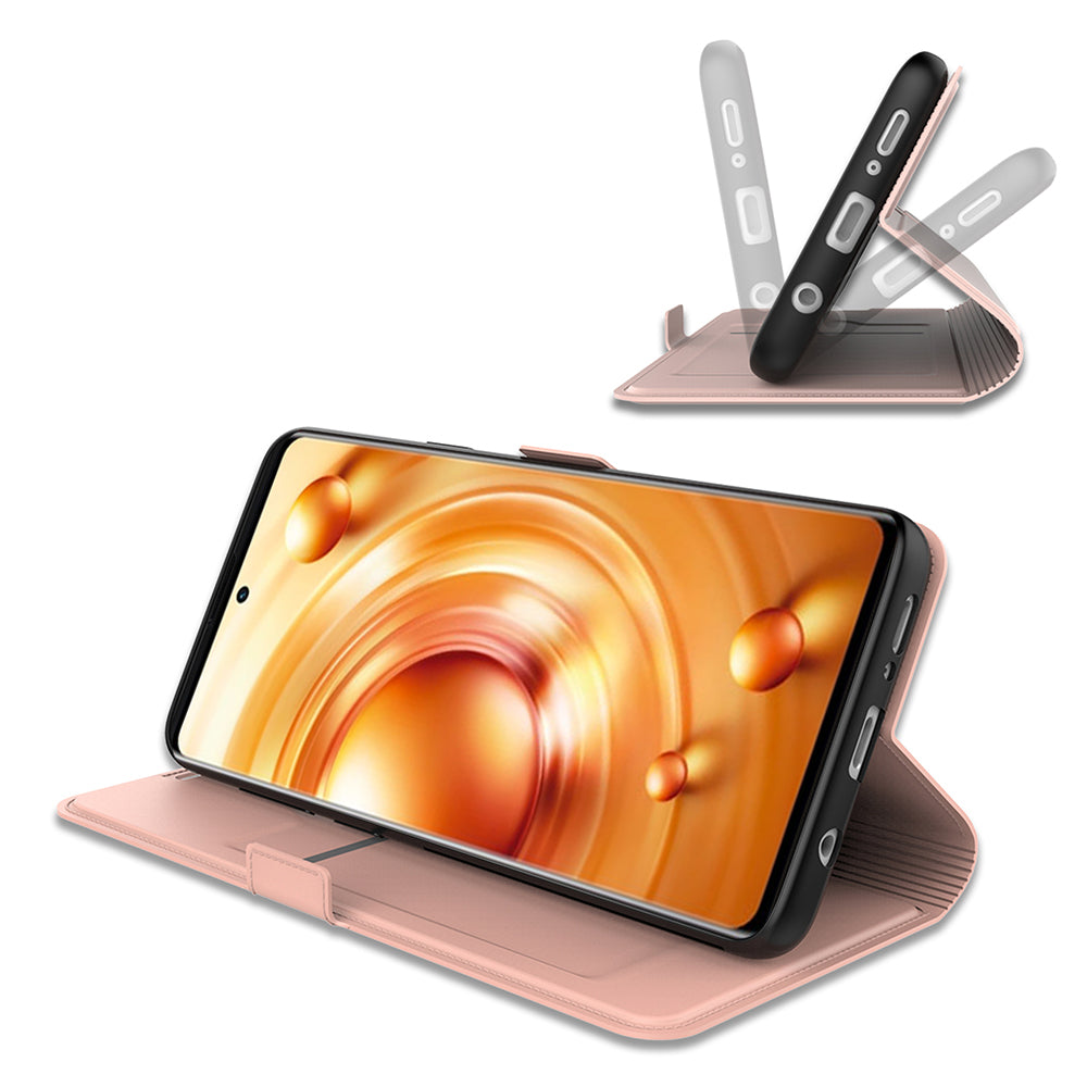 For vivo X100 5G Magnetic Phone Case PU Leather Stand Protective Cover with Card Holder - Rose Gold