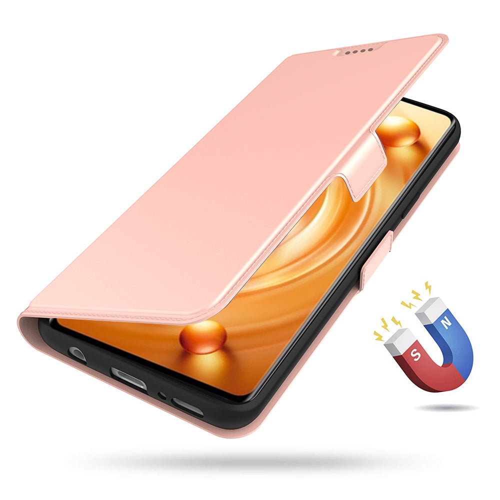 For vivo X100 5G Magnetic Phone Case PU Leather Stand Protective Cover with Card Holder - Rose Gold