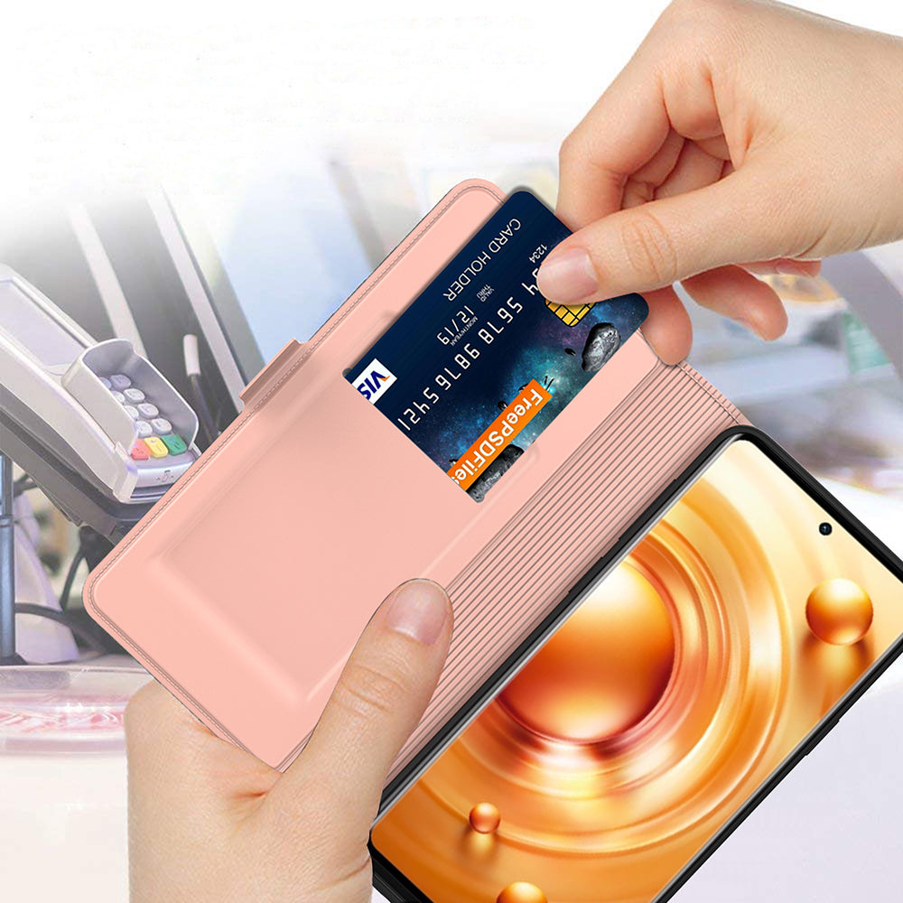 For vivo X100 5G Magnetic Phone Case PU Leather Stand Protective Cover with Card Holder - Rose Gold