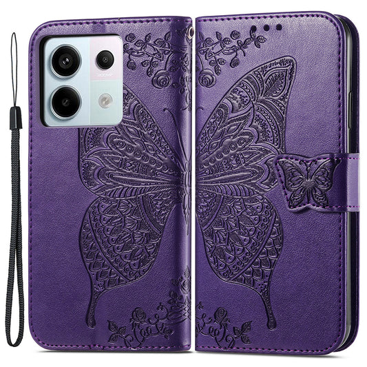 For Xiaomi Redmi Note 13 Pro 5G / Poco X6 5G Case Wallet with Card Holder Butterfly Pattern PU Leather Phone Cover - Dark Purple
