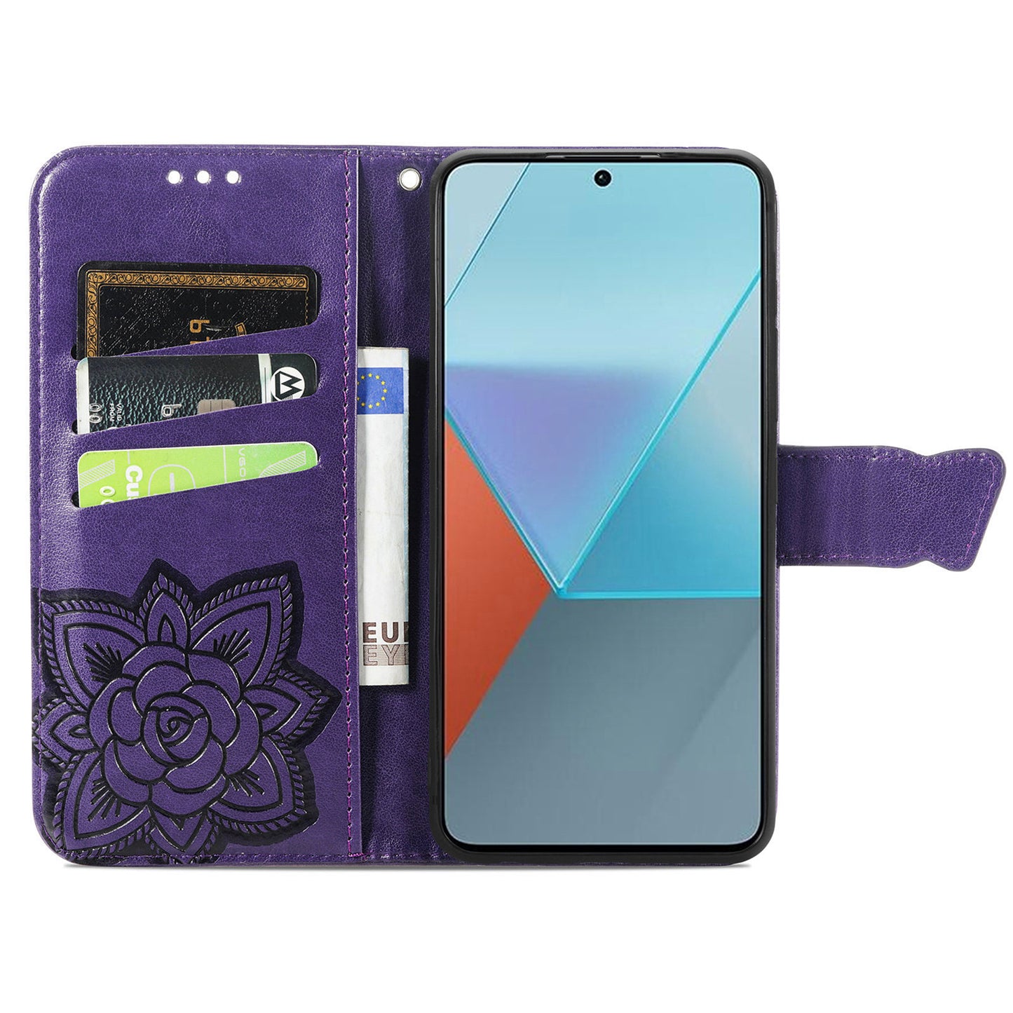 For Xiaomi Redmi Note 13 Pro 5G / Poco X6 5G Case Wallet with Card Holder Butterfly Pattern PU Leather Phone Cover - Dark Purple