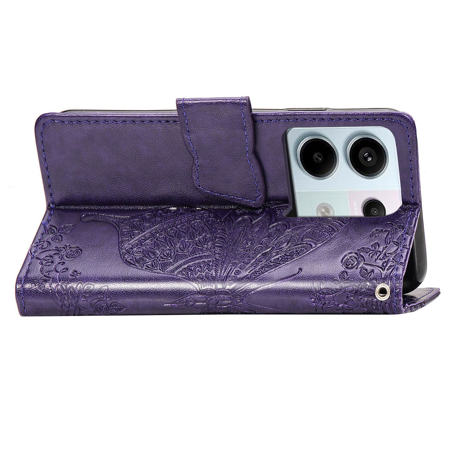 For Xiaomi Redmi Note 13 Pro 5G / Poco X6 5G Case Wallet with Card Holder Butterfly Pattern PU Leather Phone Cover - Dark Purple
