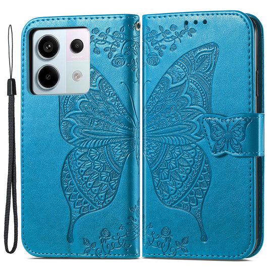 For Xiaomi Redmi Note 13 Pro 5G / Poco X6 5G Case Wallet with Card Holder Butterfly Pattern PU Leather Phone Cover - Blue