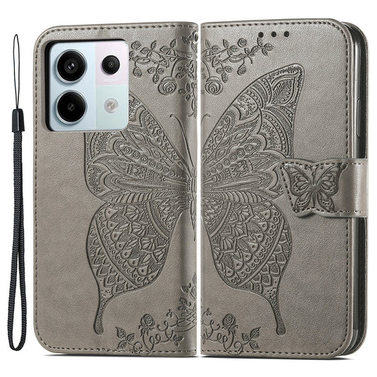 For Xiaomi Redmi Note 13 Pro 5G / Poco X6 5G Case Wallet with Card Holder Butterfly Pattern PU Leather Phone Cover - Grey