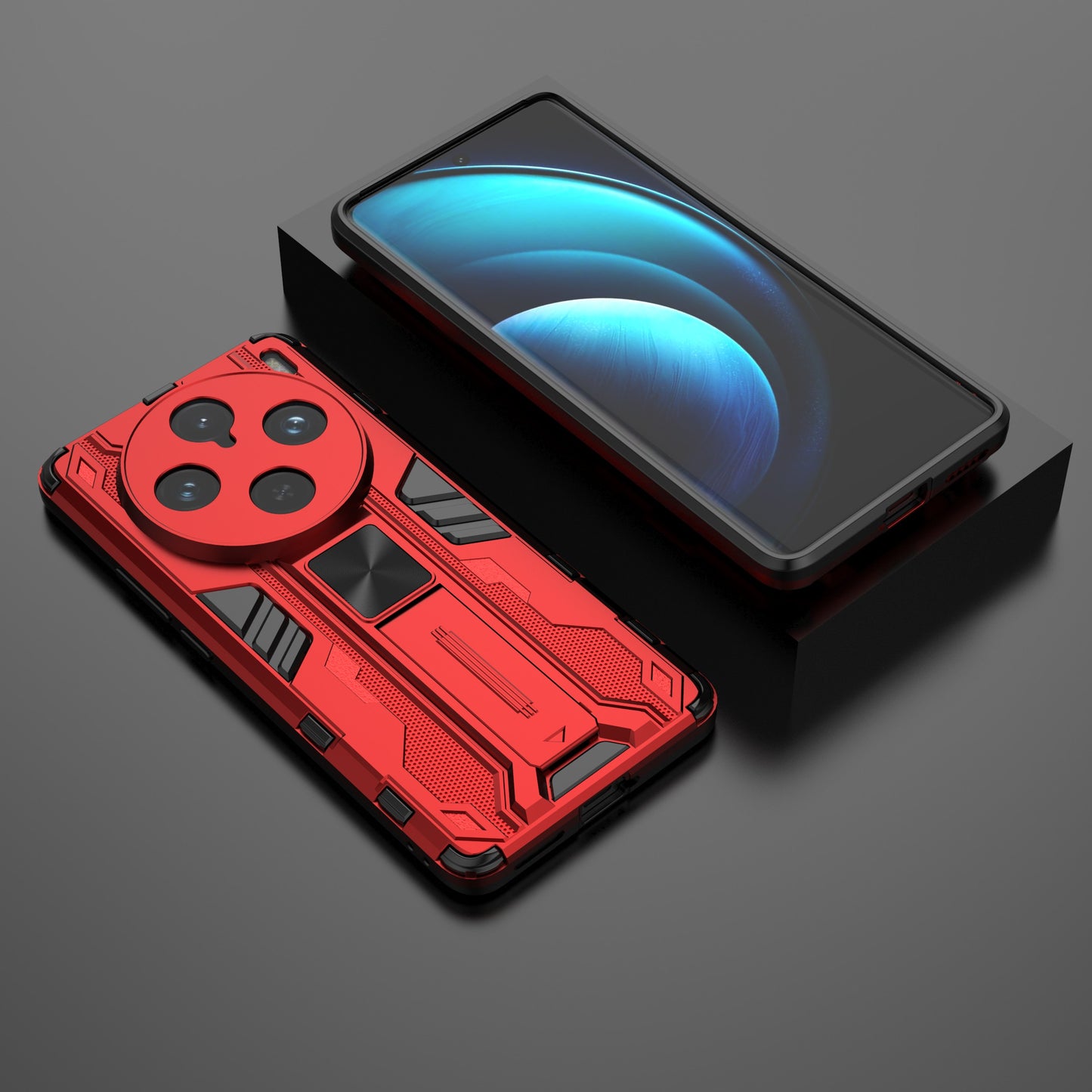 For vivo X100 Pro 5G Phone Case with Kickstand PC+TPU Anti-Fall Cover - Red
