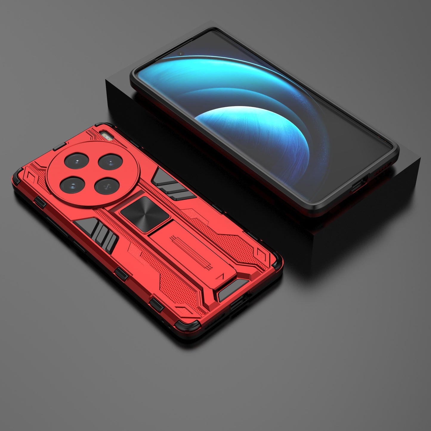 For vivo X100 5G Kickstand Cell Phone Cover Shockproof Protective Case - Red