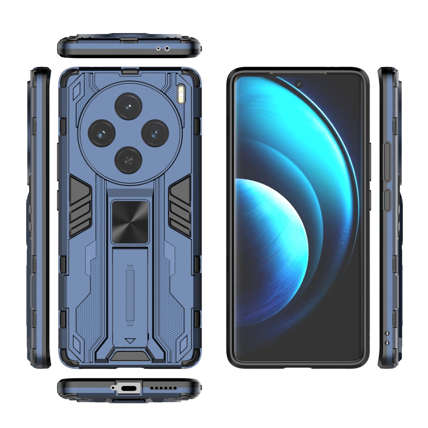 For vivo X100 5G Kickstand Cell Phone Cover Shockproof Protective Case - Blue