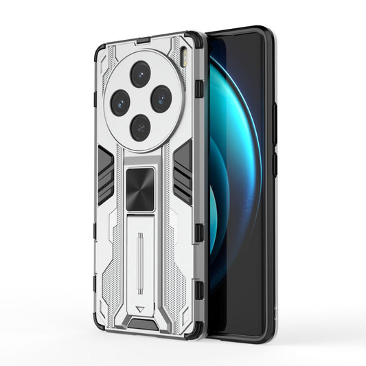 For vivo X100 5G Kickstand Cell Phone Cover Shockproof Protective Case - Silver