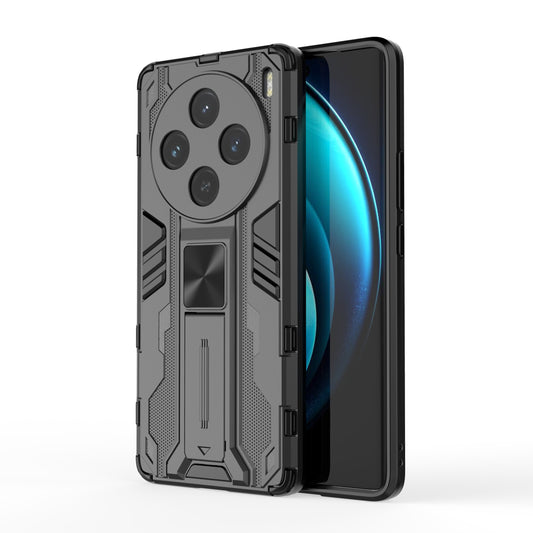 For vivo X100 5G Kickstand Cell Phone Cover Shockproof Protective Case - Black