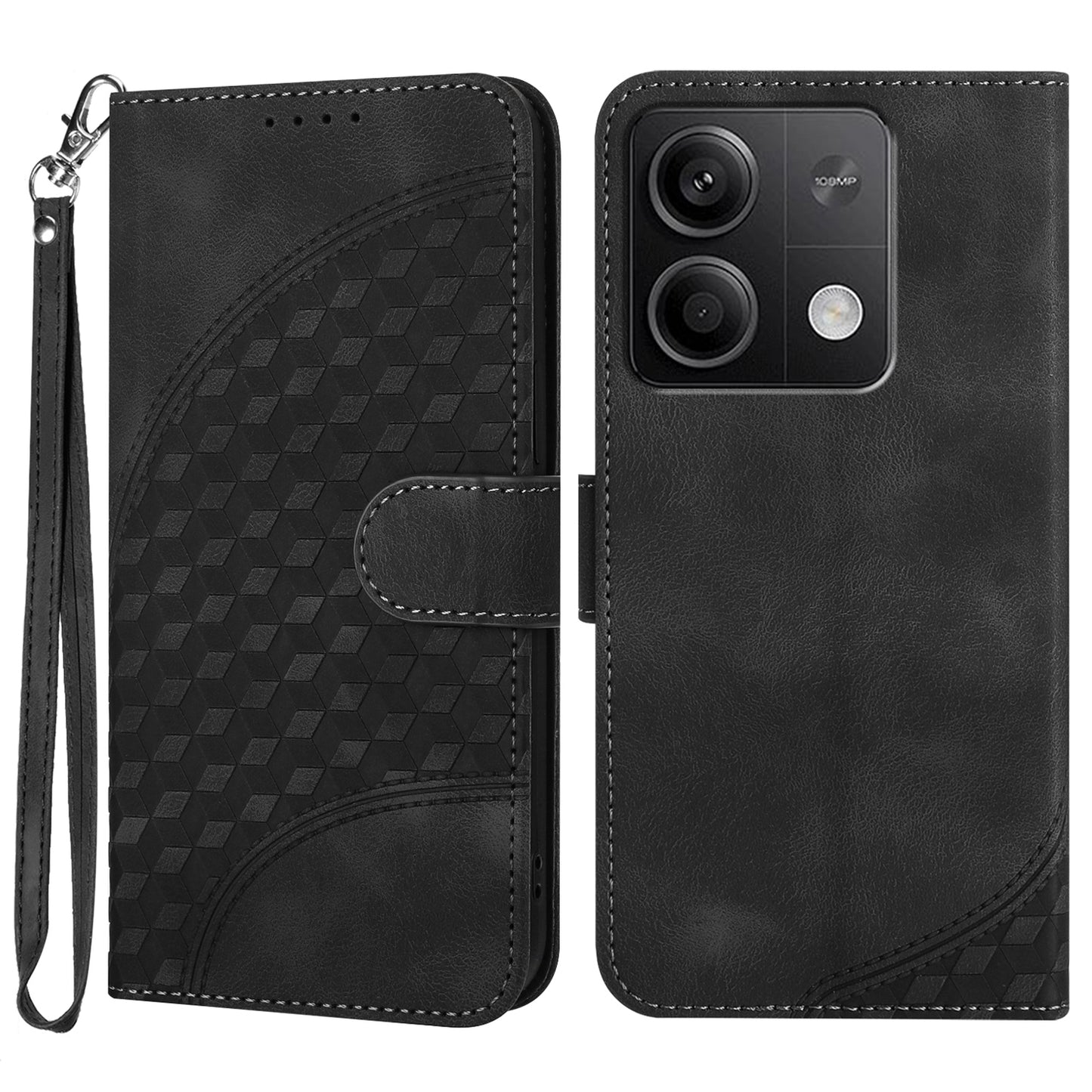 YX0060 For Xiaomi Redmi Note 13 5G Leather Case Wallet Anti-drop Phone Cover - Black