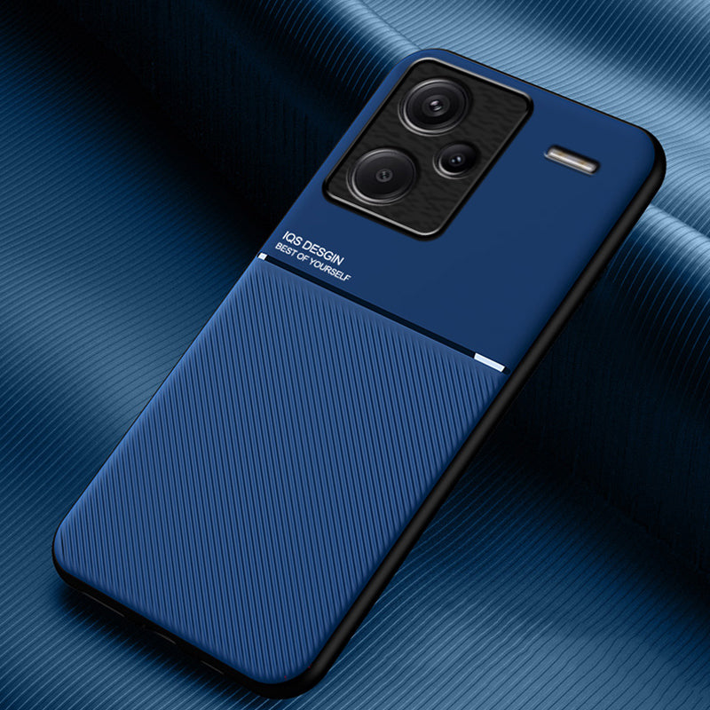 For Xiaomi Redmi Note 13 Pro+ 5G PU+TPU+PC Phone Case with Magnetic Holder Metal Sheet - Blue