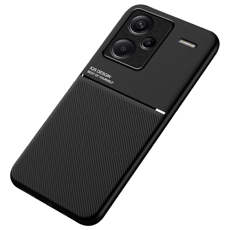 For Xiaomi Redmi Note 13 Pro+ 5G PU+TPU+PC Phone Case with Magnetic Holder Metal Sheet - Black