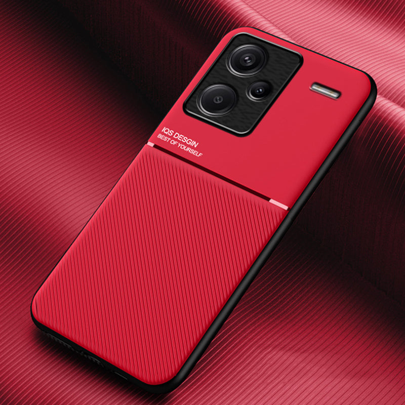 For Xiaomi Redmi Note 13 Pro+ 5G PU+TPU+PC Phone Case with Magnetic Holder Metal Sheet - Red
