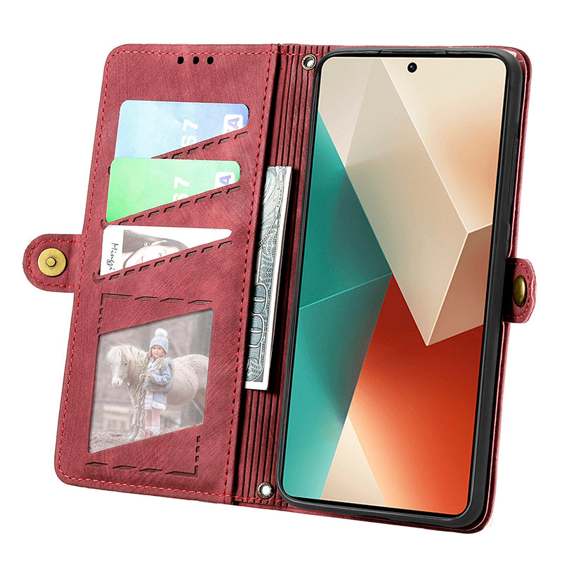 For Xiaomi Redmi Note 13 Pro 5G / Poco X6 5G Case Geometry Pattern PU Leather Phone Wallet Stand Cover - Red