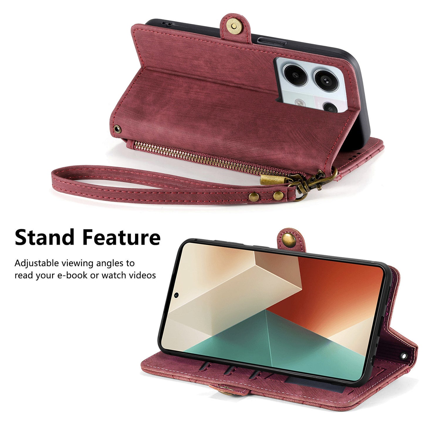 For Xiaomi Redmi Note 13 Pro 5G / Poco X6 5G Case Geometry Pattern PU Leather Phone Wallet Stand Cover - Red