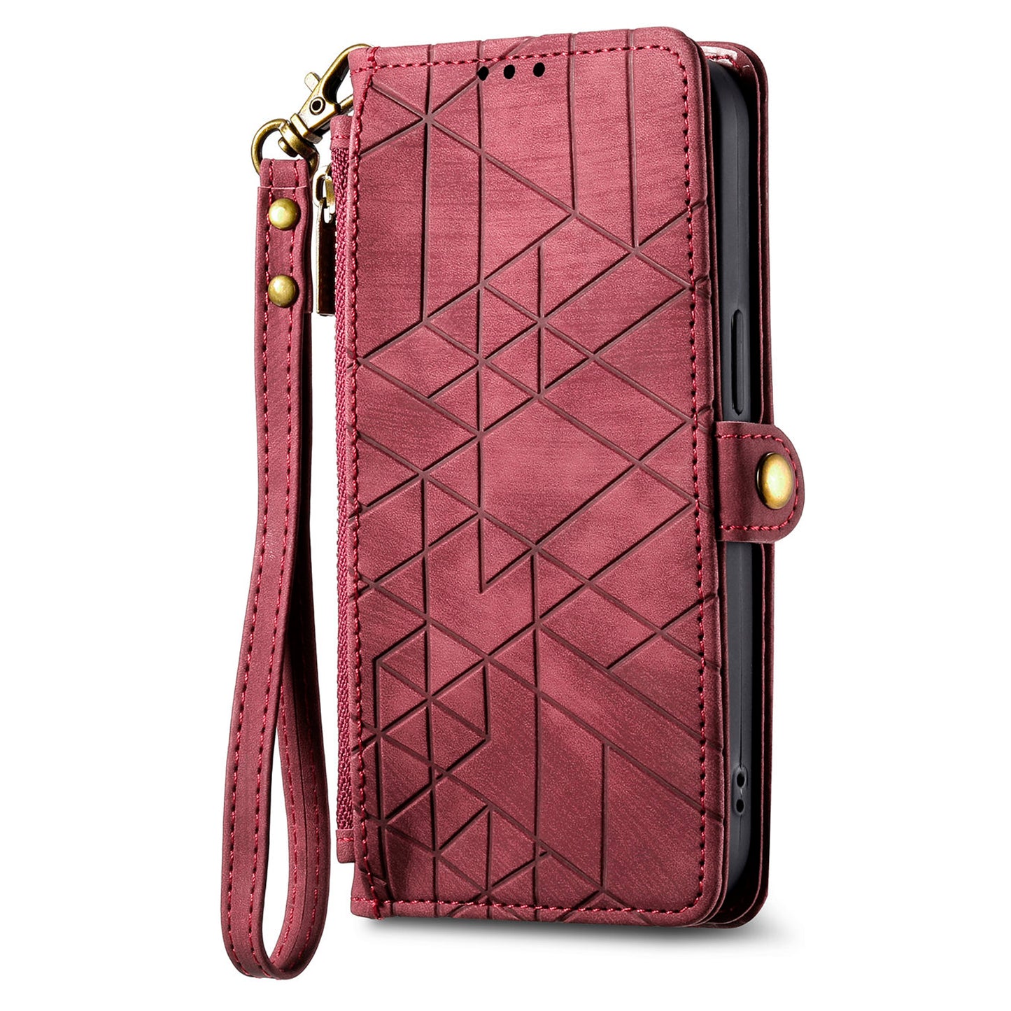For Xiaomi Redmi Note 13 Pro 5G / Poco X6 5G Case Geometry Pattern PU Leather Phone Wallet Stand Cover - Red