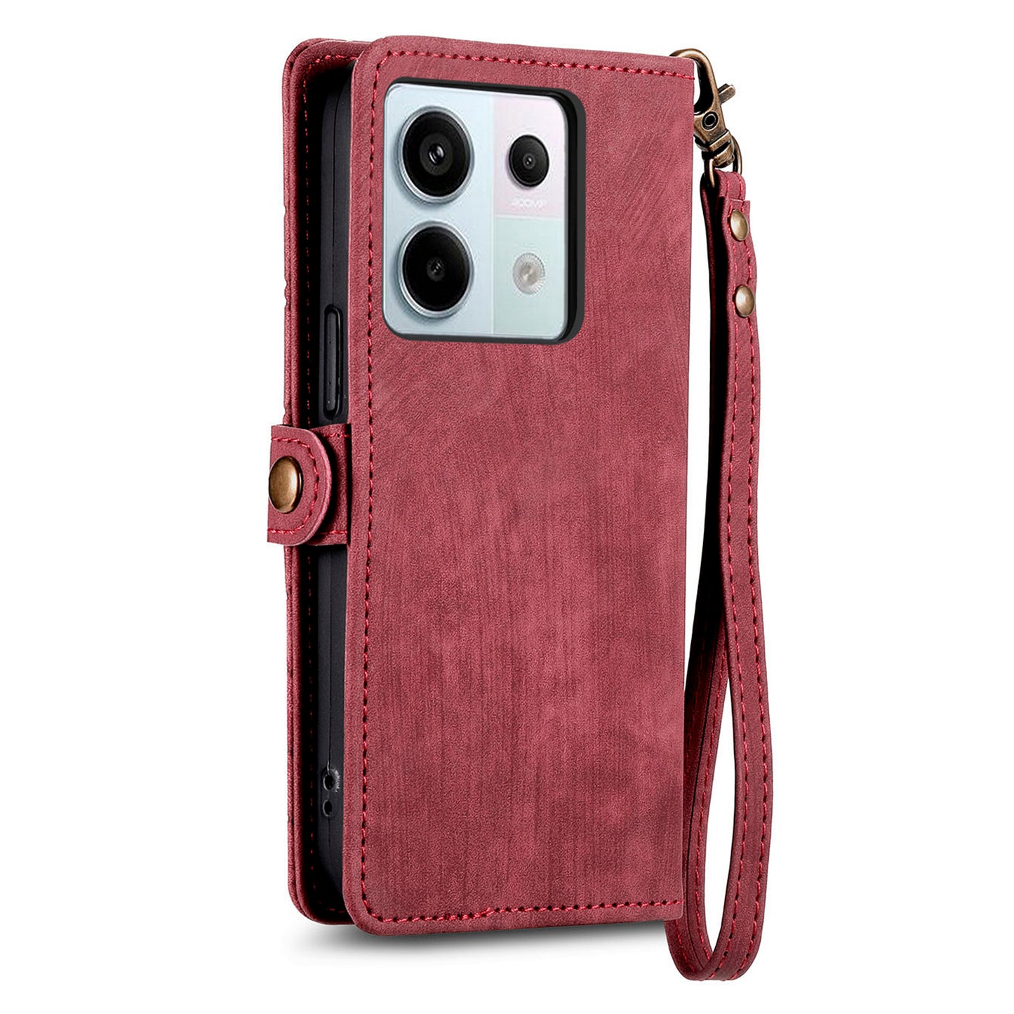 For Xiaomi Redmi Note 13 Pro 5G / Poco X6 5G Case Geometry Pattern PU Leather Phone Wallet Stand Cover - Red